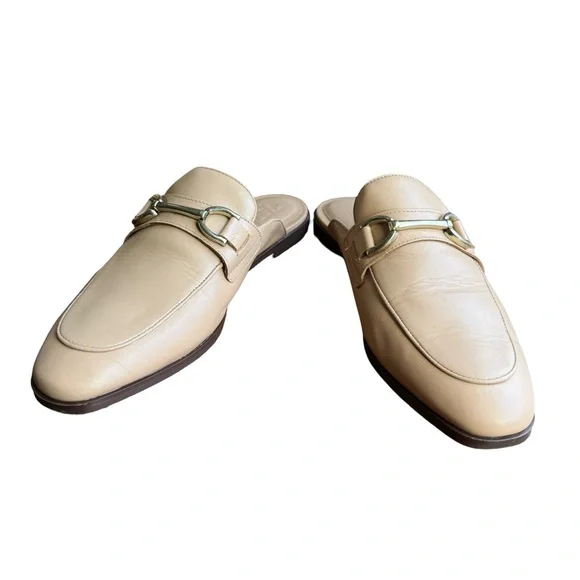 ZARA Beige Leather Horsebit Mule Loafers Slip On Flats Neutral Size 8.5 - Picture 4 of 7